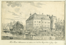 206352 Gezicht op het kasteel Schonauwen bij Houten met links het stalgebouw op de voorburcht.
